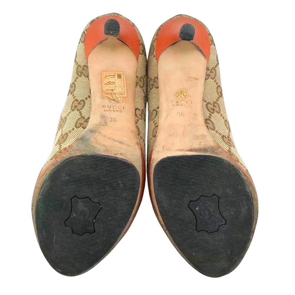 Gucci GG Canvas Horsebit Peep Toe Heels Pumps Size 36 - Picture 6 of 8